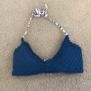Crocheted target bikini top blue
